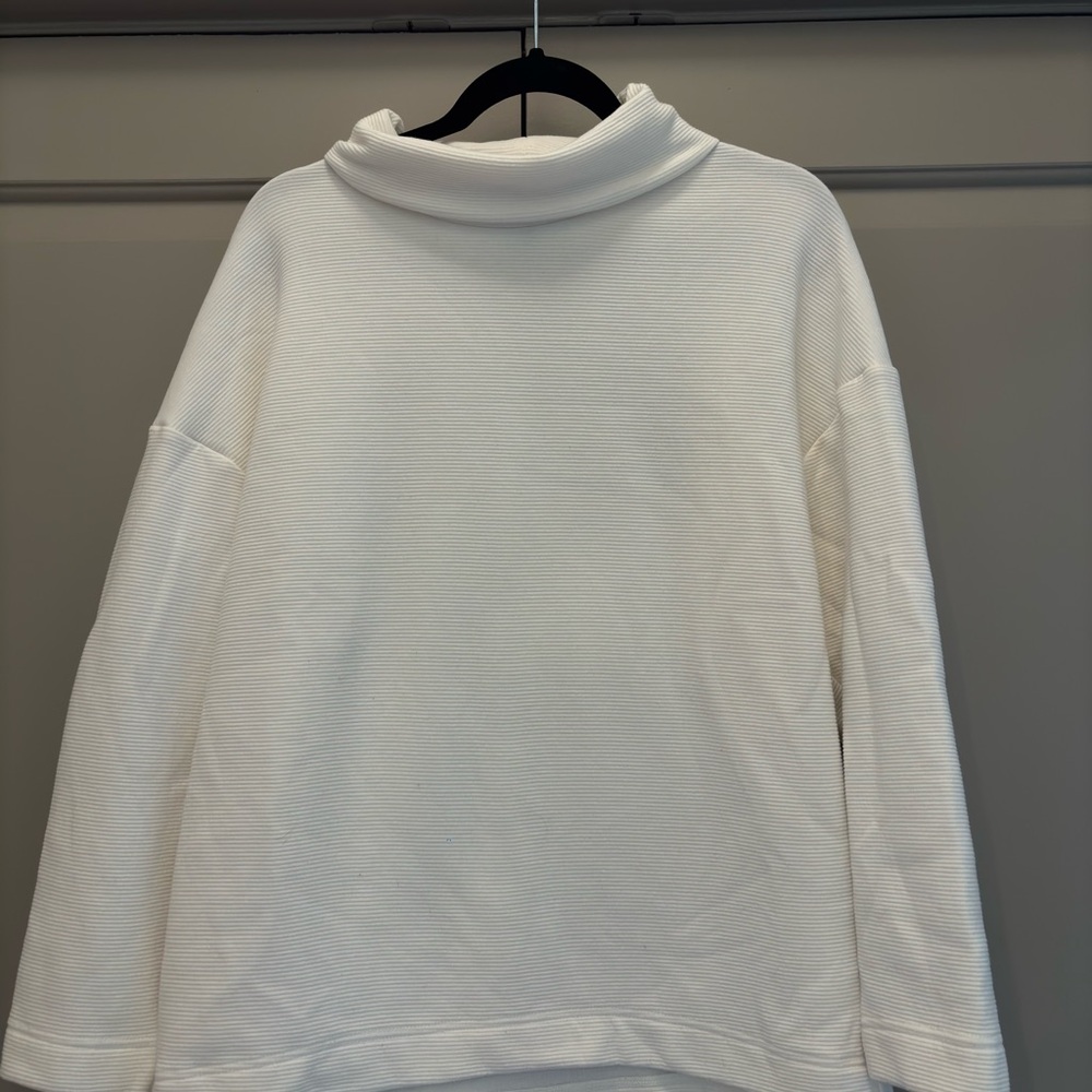 Cozy White Ribbed Funnel Neck Sweatshirt